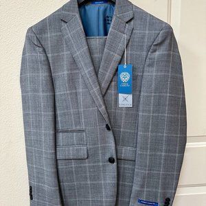 VINCE CAMUTO Mens Gray Plaid Slim Fit Suit 2 piece VA001SV5293 Size 36s 29W